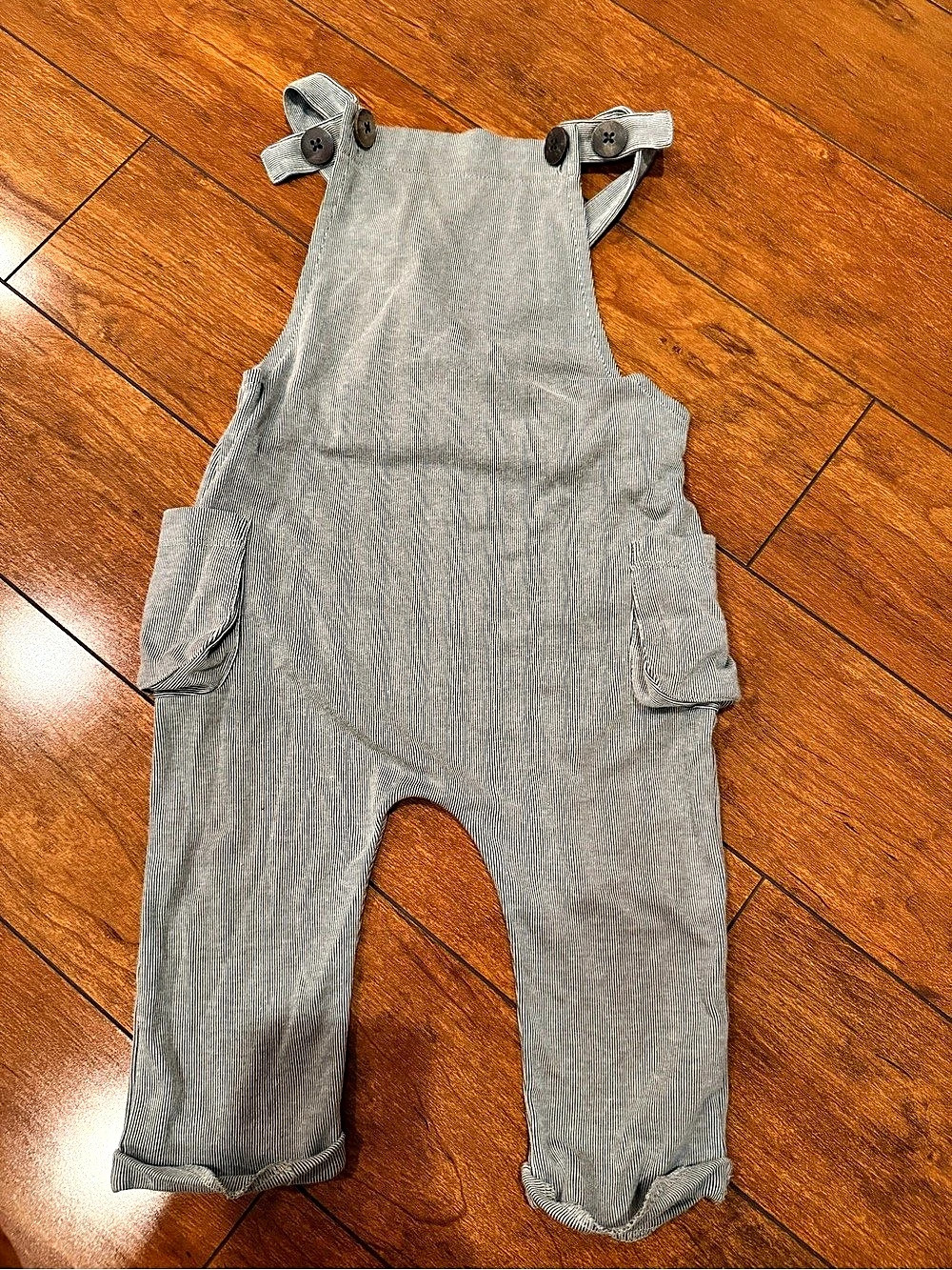 MilkBarn Striped Overalls in Gray, 6-12M